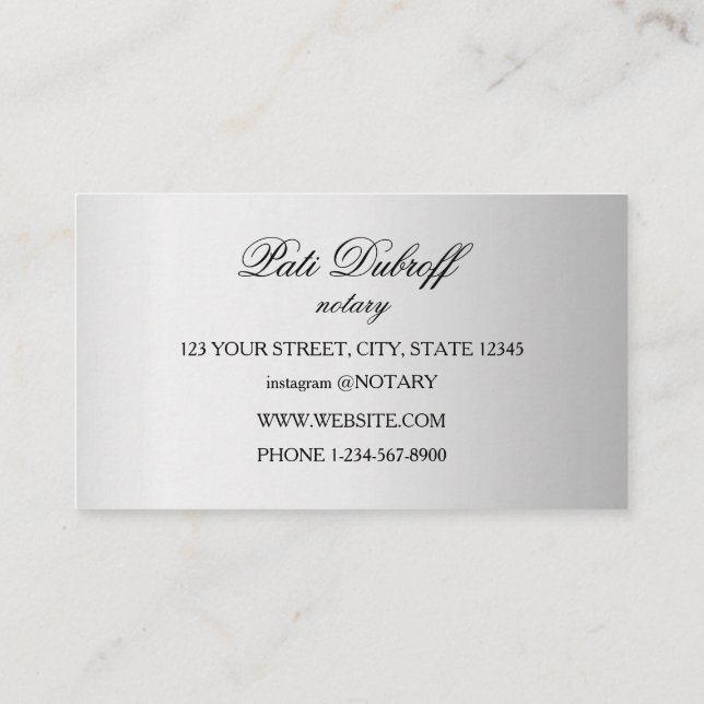 Tarjeta De Visita Notary Loan Signing Agent Silver (Reverso)