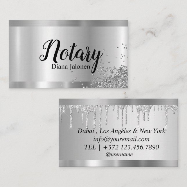 Tarjeta De Visita Notary Loan Signing Agent Silver Border (Anverso / Reverso)