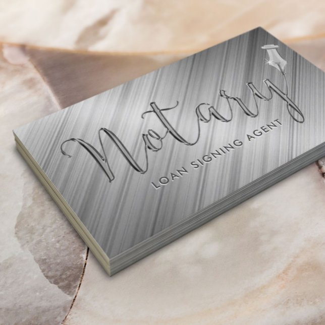 Tarjeta De Visita Notary Loan Signing Agent Typography Faux Metallic (Subido por el creador)