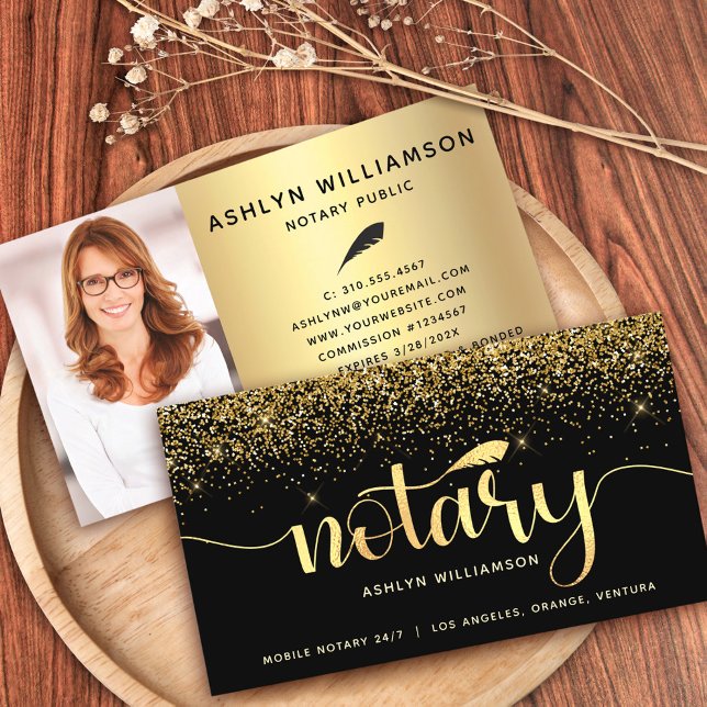 Tarjeta De Visita Notary Photo Black Gold Purpurina Loan Siging Agen (Subido por el creador)