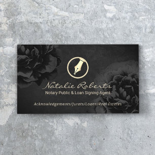 Tarjeta De Visita Notary Public Loan Siging Agent Black Floral