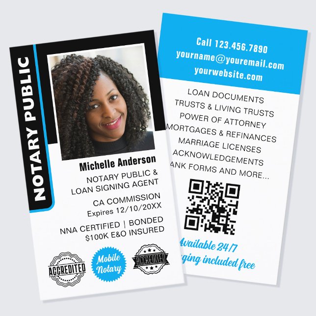 Tarjeta De Visita Notary Public Loan Siging Agent Photo ID Blue (Subido por el creador)