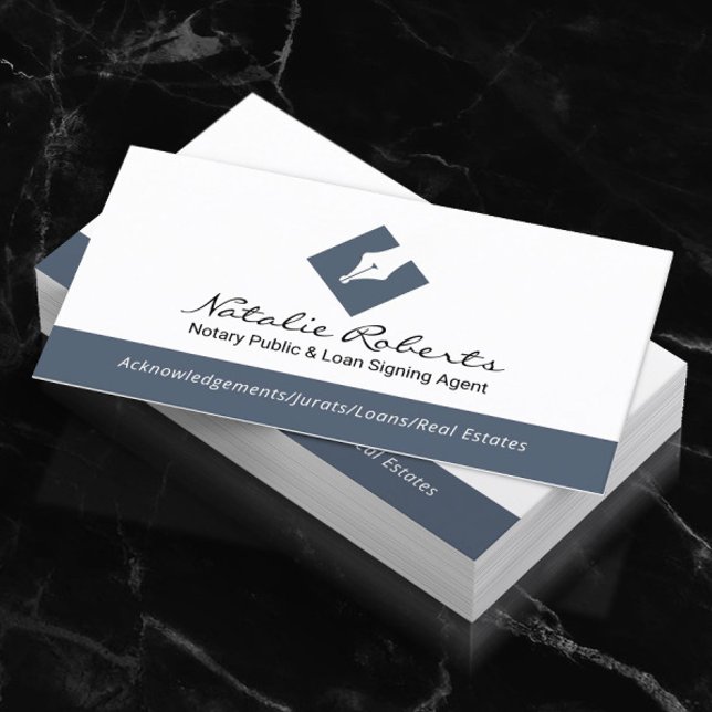 Tarjeta De Visita Notary Public Pen Loan Loan Loan Siging Agent Blue (Subido por el creador)