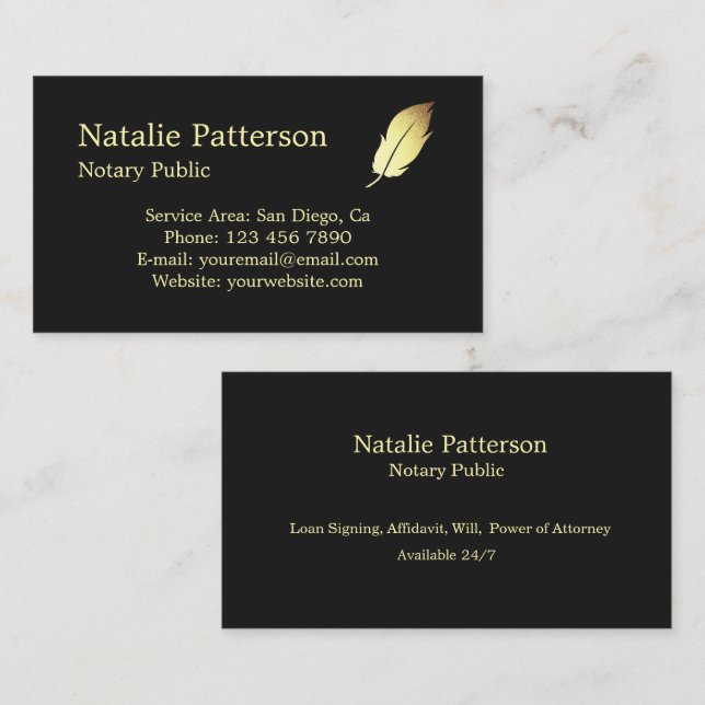 Tarjeta De Visita Notary Services Black Modern Business Card (Anverso / Reverso)