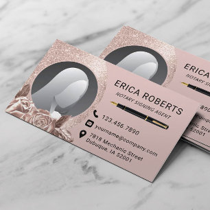 Tarjeta De Visita Notary Sigation Agent Glam Rosa Gold Floral Photo