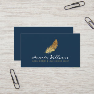 Tarjeta De Visita Notary Signary Agent Gold Quill Pen Dark Blue