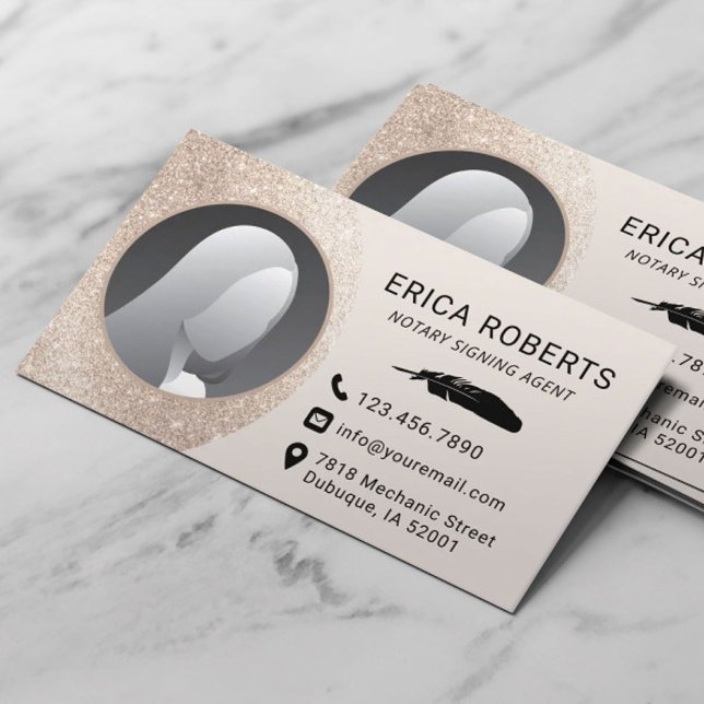 Tarjeta De Visita Notary Signing Agent Elegant Ivory Gold Photo (Subido por el creador)