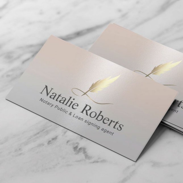 Tarjeta De Visita Notary Signing Agent Gold Quill Elegant Silver (Subido por el creador)