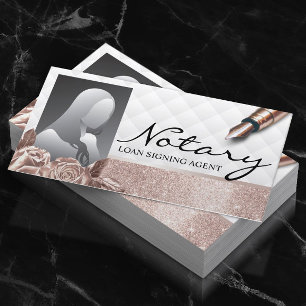 Tarjeta De Visita Notary Signing Agent Luxury Rosa Gold Floral Photo