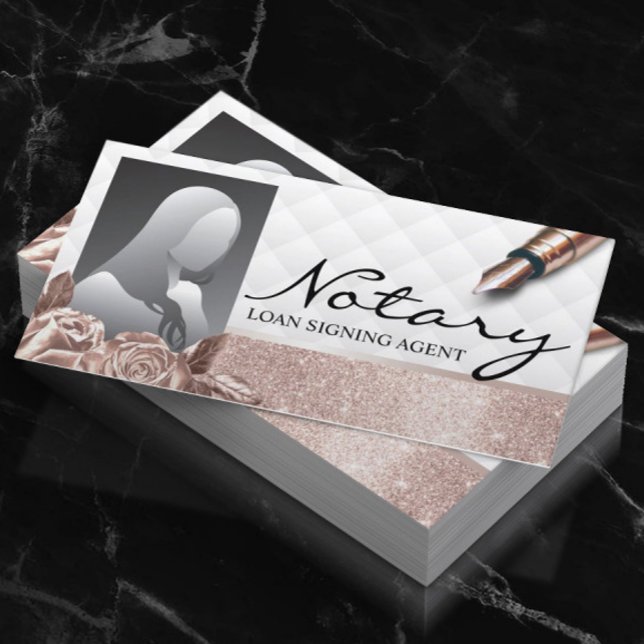 Tarjeta De Visita Notary Signing Agent Luxury Rosa Gold Floral Photo (Subido por el creador)