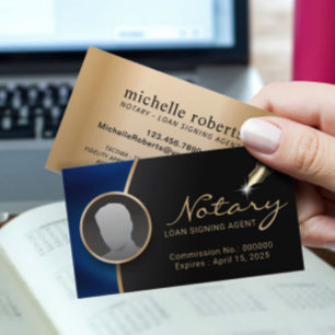 Tarjeta De Visita Notary Signing Agent Modern Black & Blue Photo