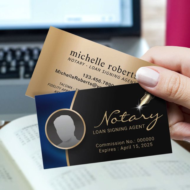 Tarjeta De Visita Notary Signing Agent Modern Black & Blue Photo (Subido por el creador)