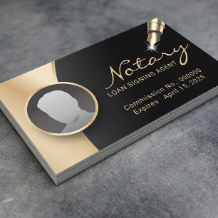 Tarjeta De Visita Notary Signing Agent Modern Black & Gold Photo