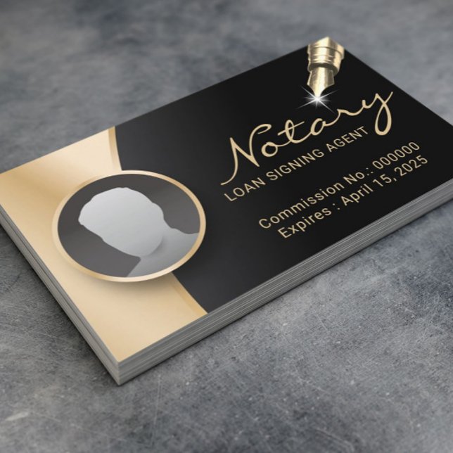 Tarjeta De Visita Notary Signing Agent Modern Black & Gold Photo (Subido por el creador)