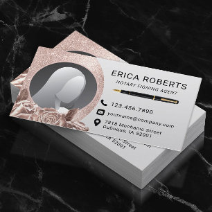Tarjeta De Visita Notary Signing Agent Modern Rosa Gold Floral Photo