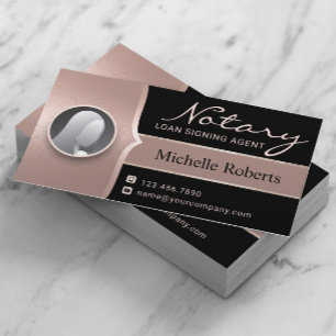 Tarjeta De Visita Notary Signing Agent Modern Rosa Gold Photo