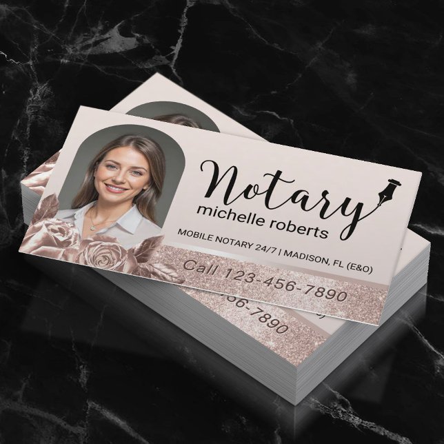 Tarjeta De Visita Notary Signing Agent Modern Rosa Gold Photo (Subido por el creador)