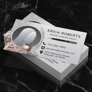 Tarjeta De Visita Notary Signing Agent Modern Silver Floral Photo