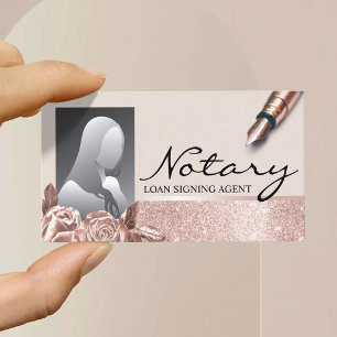 Tarjeta De Visita Notary Signing Agent Rubor Rosa Gold Floral Photo