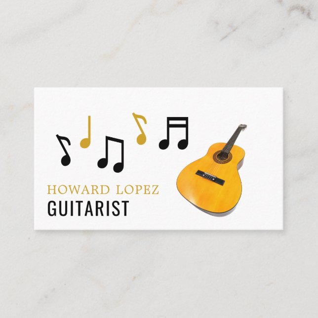 Tarjeta De Visita Notas de guitarra, guitarrista, músico profesional (Anverso)