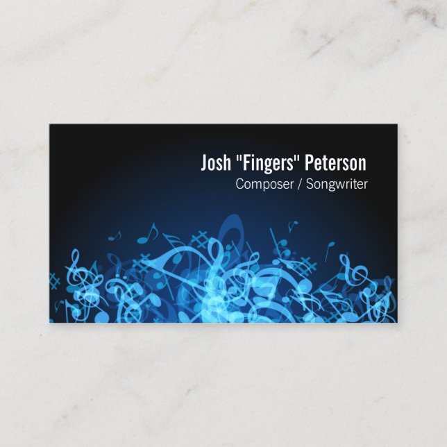 Tarjeta De Visita Notas de la música Jumble Blue Business Card (Anverso)