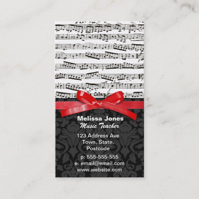 Tarjeta De Visita Notas de la música y falsa cinta roja (Anverso)
