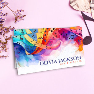 Tarjeta De Visita Notas de Música Coloridas Acuarela