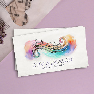 Tarjeta De Visita Notas de Música Coloridas Acuarela y Lápiz