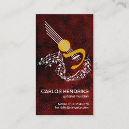 Tarjeta De Visita Notas de música flotantes Guitar Riffs Red Grunge