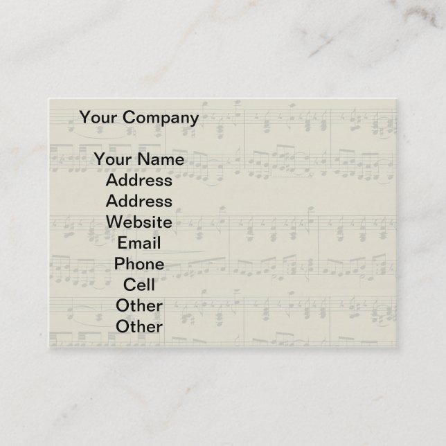 Tarjeta De Visita Notas de puntuación de la música de hojas antiguas (Anverso)