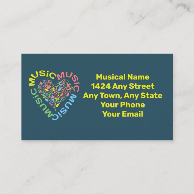 Tarjeta De Visita Notas del corazón del texto musical (Anverso)