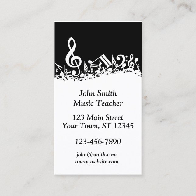 Tarjeta De Visita Notas musicales blancos y negros (Anverso)