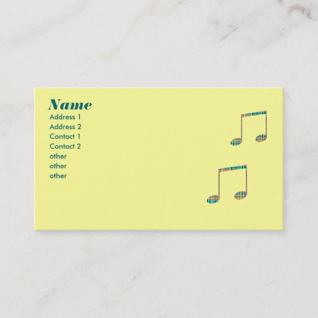 Tarjeta De Visita notas musicales de la tela escocesa (Anverso)