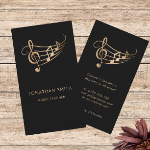 Tarjeta De Visita Notas musicales de oro para músico elegante