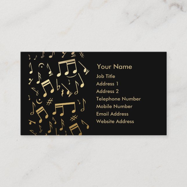 Tarjeta De Visita Notas musicales de oro sobre negro (Anverso)