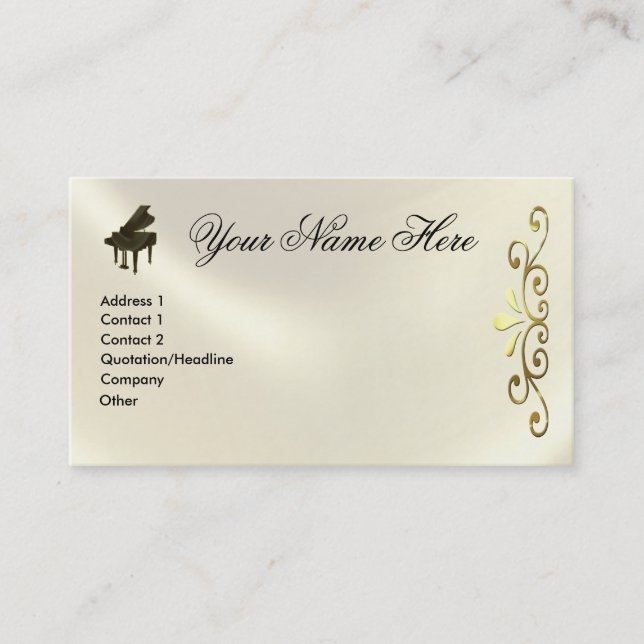 Tarjeta De Visita Notas musicales de teclado de Grand Piano y G-Clef (Anverso)