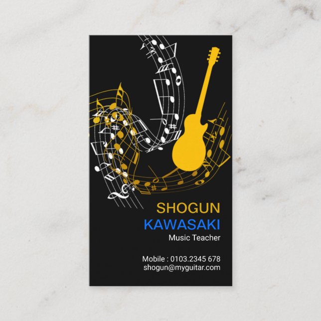 Tarjeta De Visita Notas musicales Guitar Riffs Yellow Guitar (Anverso)