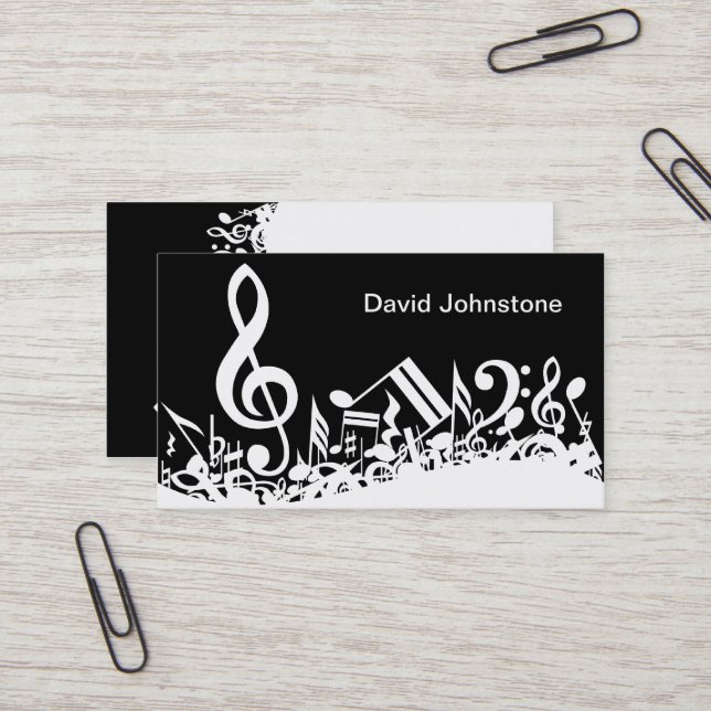 Tarjeta De Visita Notas musicales jumbleadas de blanco personalizada (Anverso/Reverso In Situ)