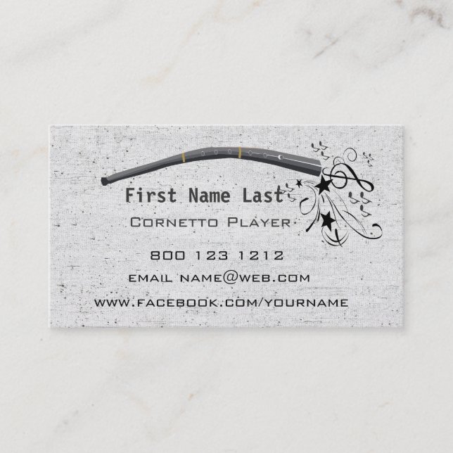 Tarjeta De Visita Notas musicales que soplan Cornett Cornetto Zink (Anverso)