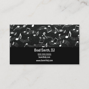 Tarjeta De Visita Notas musicales texturizadas en blanco y negro DJ