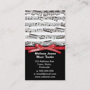 Tarjeta De Visita Notas musicales y arco de cinta roja falsa