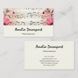 Tarjeta De Visita Notas musicales y Rosas Diseño vintage