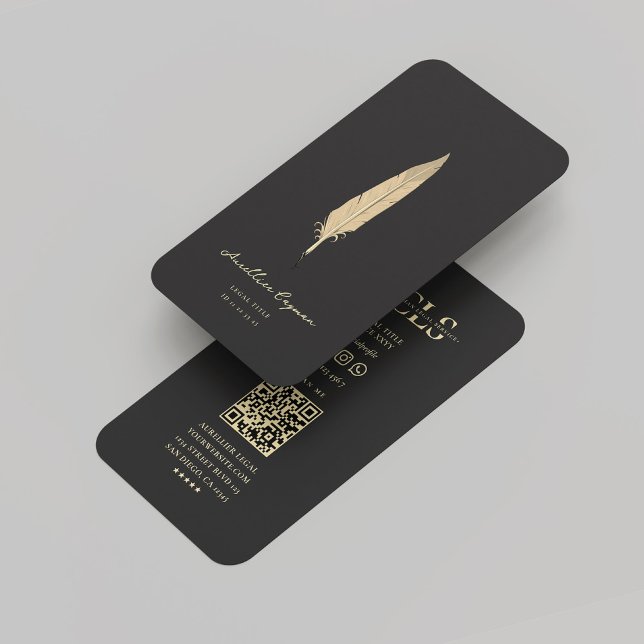 Tarjeta De Visita Noticiero móvil moderno legal Black Gold Quill (Modern Mobile Notary Legal Black Gold Quill Business Card
)