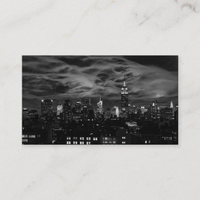 Tarjeta De Visita Nubes etéreas: NYC Skyline, ESB Blanco y Negro (Anverso)