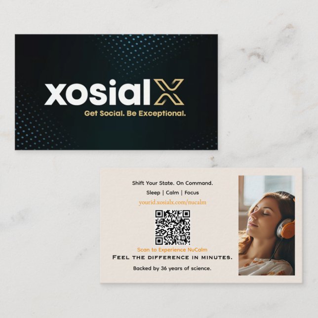 Tarjeta De Visita NuCalm Product Business Card – xosialX   (Anverso / Reverso)