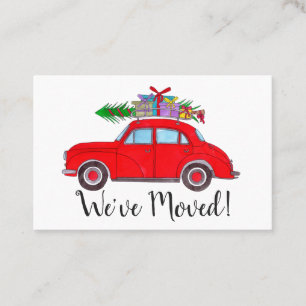 Tarjeta De Visita Nueva dirección coche rojo con regalos de Navidade