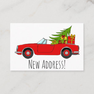 Tarjeta De Visita Nueva dirección coche rojo con regalos de Navidade