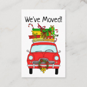 Tarjeta De Visita Nueva dirección Coche rojo con regalos de Navidade
