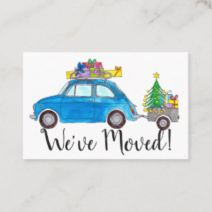 Tarjeta De Visita Nueva dirección de coche azul con regalos de Navid