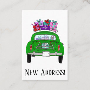 Tarjeta De Visita Nueva dirección Green Car con regalos de Navidades
